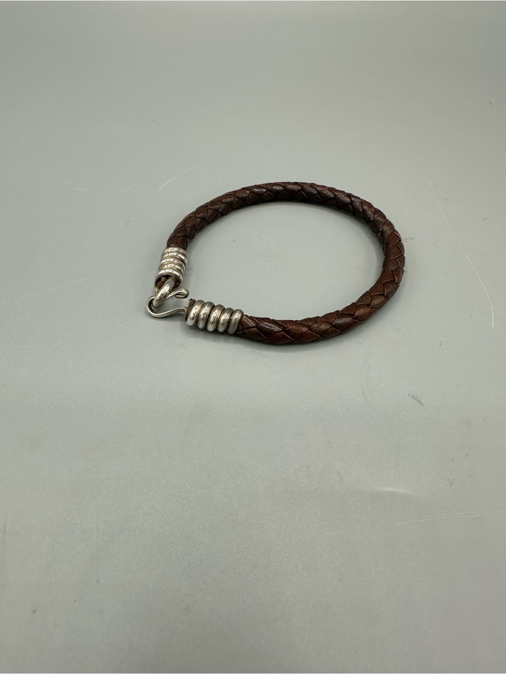 Braided Brown Leather Hook Clasp Bracelet - Unisex Boho Minimalist